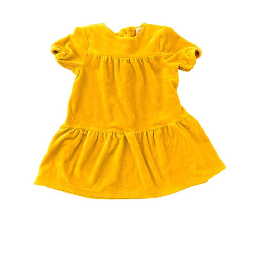 Hanna Andersson Girls Mustard Yellow Velour Tiered Dress Size 3T 90cm